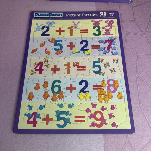 4 Puzzle Patch 25 pc Picture Puzzle 1992 Fruit Veggie Animals Math Pre K Age 3-7 - Picture 6 of 13